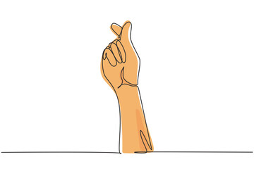 Single one line drawing Korean heart sign. Finger love symbol. I love you hand gesture. Self love. Korean heart design. Love with hand gestures. Continuous line draw design graphic vector illustration
