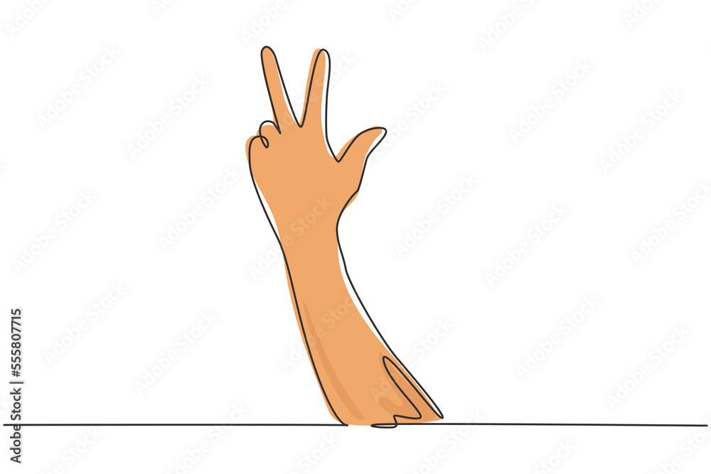 Poster single continuous line drawing counting hand sign. number three hand count. learn to count numbers. 