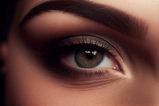 Beautiful macro shot of female eye make-up in smoky eyes style image created with Generative AI technology.