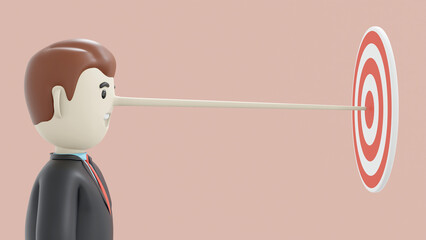 3D illustration. Businessman is lying  to achieve the target. 
