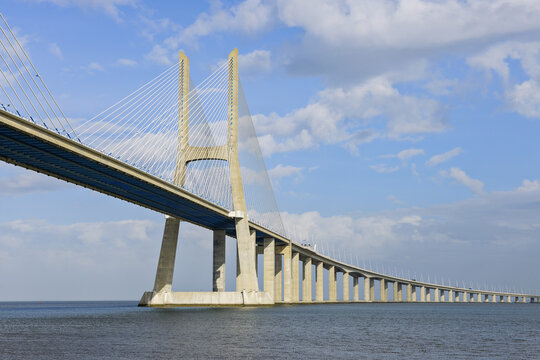 Vasco da Gama Bridge spans the Tagus River, Lisbon, Portugal