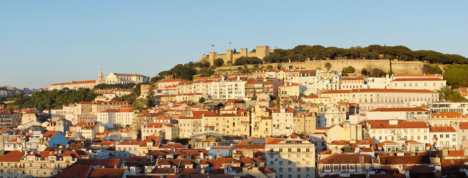 Panoramic View of Castelo de Sao Jorge, Alfama, Baixa, Lisbon, Portugal