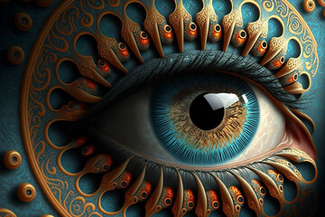 intricately detailed fractal of human eyes. Generative AI