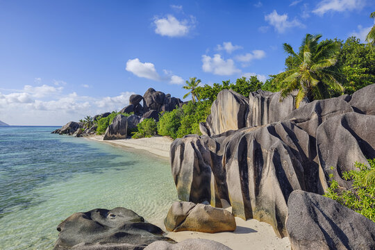 Rock Formations and Palm Trees, Anse Source d´Argent, La Digue, Seychelles