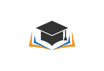 Education logo concept with graduation cap and open book pages. Transparency are flattened.