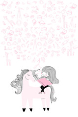 Cute little Student girl read a book icon back to school background design vector.