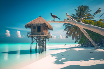 Fototapeta premium white sandy beaches and crystal clear waters. Generative AI 
