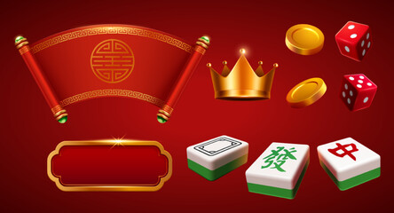 3D CNY mahjong game element set - obrazy, fototapety, plakaty