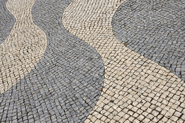 Close-up of the mosaic pavement patterns in front of Monument to the Discoveries in Lisbon, Portugal