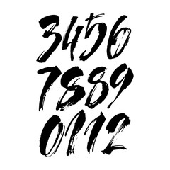 set of calligraphic acrylic or ink numbers. ABC for your design, brush lettering on a white background