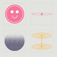 Retro futuristic elements for design. Retro futuristic graphic ornaments. Objects in y2k style. Futuristic. Vector illustration