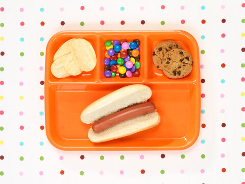 Unhealthy Lunch on Plastic Tray