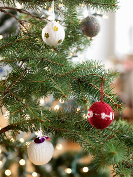 Close-up of Ornaments on Christmas Tree