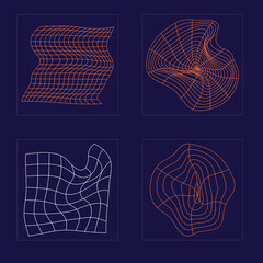 Vector set of Y2K. Trendy geometric postmodern figures. Cyberpunk elements. Anti-design. Vector illustration