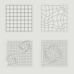 Set of Y2K style vectors of objects. Retro futuristic graphic ornaments. Templates for notes, posters. Isolated on black background. Vector illustration