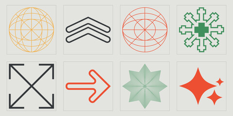 Vector Graphic Assets Set. Big collection of abstract graphic geometric symbols. Flat minimalist icons. Futuristic. Vector illustration