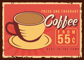 Coffee shop cafeteria advertisement retro promo poster vector template