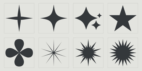 Brutalism shapes. Brutalism star and flower shapes. For modern T-shirts designed. Stars, starburst . Vector illustration