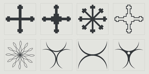 Brutalism shapes. Trendy geometric postmodern figures. Elements for graphic decoration. Anti-design. Vector illustration
