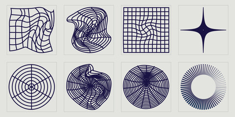 Retro futuristic elements for design. Trendy geometric postmodern figures. Flat minimalist icons. Futuristic. Vector illustration