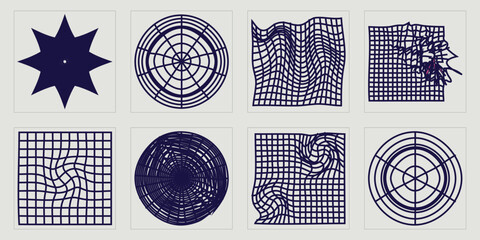 Fototapeta premium Brutalism shapes. Brutalism star and flower shapes. Modern abstract forms. Anti-design. Vector illustration
