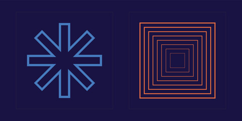 Collection of Y2K elements. Big collection of abstract graphic geometric symbols. Templates for notes, posters. Isolated on black background. Vector illustration