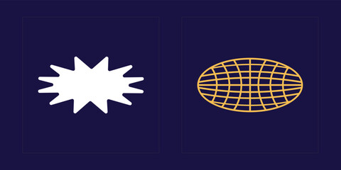 Collection of Y2K elements. Trendy geometric postmodern figures. Objects in y2k style. Stars, starburst . Vector illustration