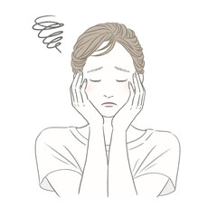 女性の表情イメージイラスト 目を閉じ悩み困る女性 美容 健康 メンタルヘルス