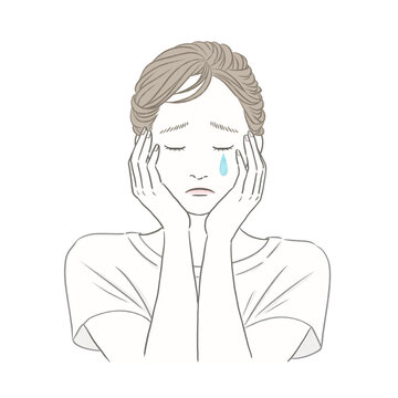 涙を流す女性 表情イメージイラスト 美容 健康 メンタルヘルス