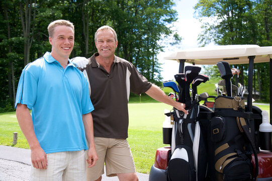 Men Standing by Golf Cart, Burlington, Ontario, Canada