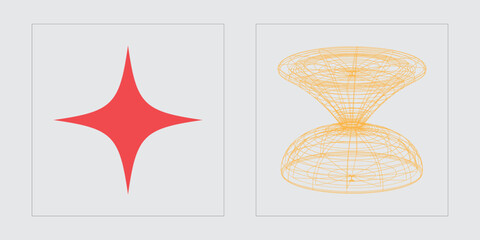 Brutalism shapes. Rave psychedelic retro futuristic set. Elements for graphic decoration. Isolated on black background. Vector illustration