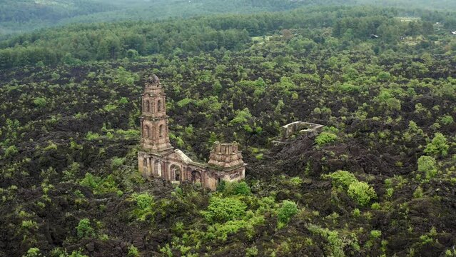 ORBIT OF PARICUTIN VOLCANO CHURCH IN SAN JUAN MICHOACAN 