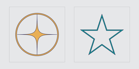 Set of Y2K style vectors of objects. Retro futuristic graphic ornaments. For modern T-shirts designed. Stars, starburst . Vector illustration