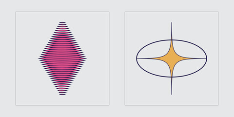 Vector Graphic Assets Set. Brutalism star and flower shapes. Templates for notes, posters. Retro Futurist. Vector illustration