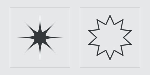 Set of Y2K style vectors of objects. Brutalism star and flower shapes. For modern T-shirts designed. Isolated on black background. Vector illustration