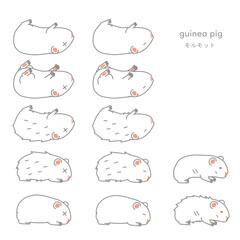 体調が悪いモルモットのベクターイラストセット（ペット、実験用）