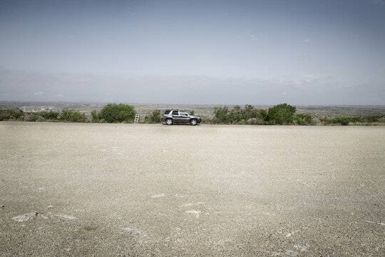 Car Parked on Side of Road, Del Rio, Texas, USA