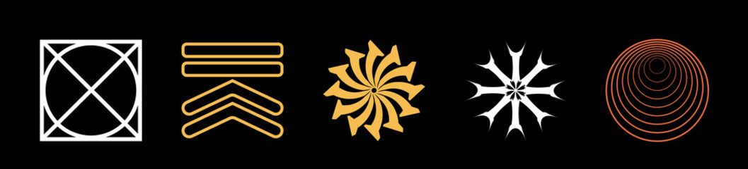 Vector Graphic Assets Set. Extraordinary Graphic Assets. Flat minimalist icons. Isolated on black background. Vector illustration