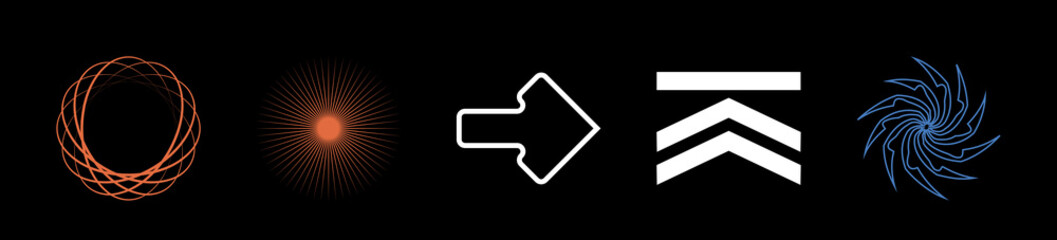 Vector Graphic Assets Set. Rave psychedelic retro futuristic set. Modern abstract forms. Retro Futurist. Vector illustration