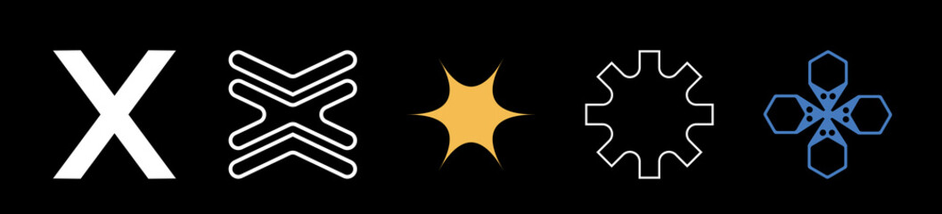 Set of Y2K style vectors of objects. Trendy geometric postmodern figures. Modern abstract forms. Projects, posters, banners. Vector illustration