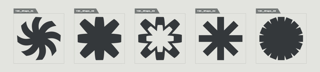 Vector set of Y2K. Retro futuristic graphic ornaments. Templates for notes, posters. Projects, posters, banners. Vector illustration