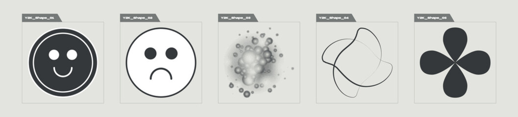 Vector Graphic Assets Set. Rave psychedelic retro futuristic set. Elements for graphic decoration. Isolated on black background. Vector illustration