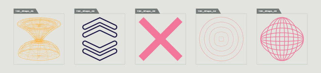 Collection of Y2K elements. Large set of retro objects for design. Elements for graphic decoration. Anti-design. Vector illustration