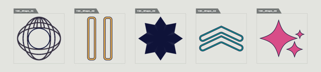 Retro futuristic elements for design. Brutalism star and flower shapes. Objects in y2k style. Projects, posters, banners. Vector illustration