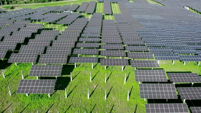 Top view Aerial view of Solar panel, photovoltaic, alternative electricity source