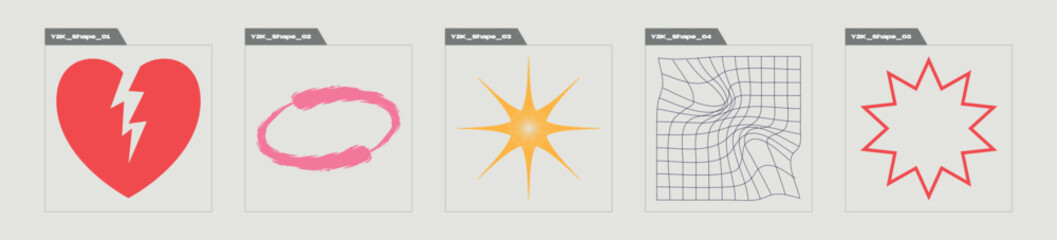 Vector set of Y2K. Brutalism star and flower shapes. Flat minimalist icons. Futuristic. Vector illustration