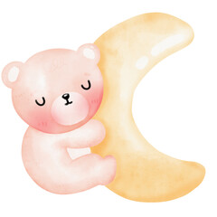 Cute bear and moon