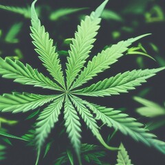 Naklejka na ściany i meble Marijuana / cannabis plant with green leaves. Generative AI