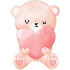 Cute sleeping bear and heart watercolor