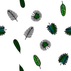 palm leaf summer plant green vector seamless pattern thin line illustration